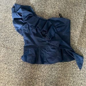 cropped one sleeve off the shoulder top